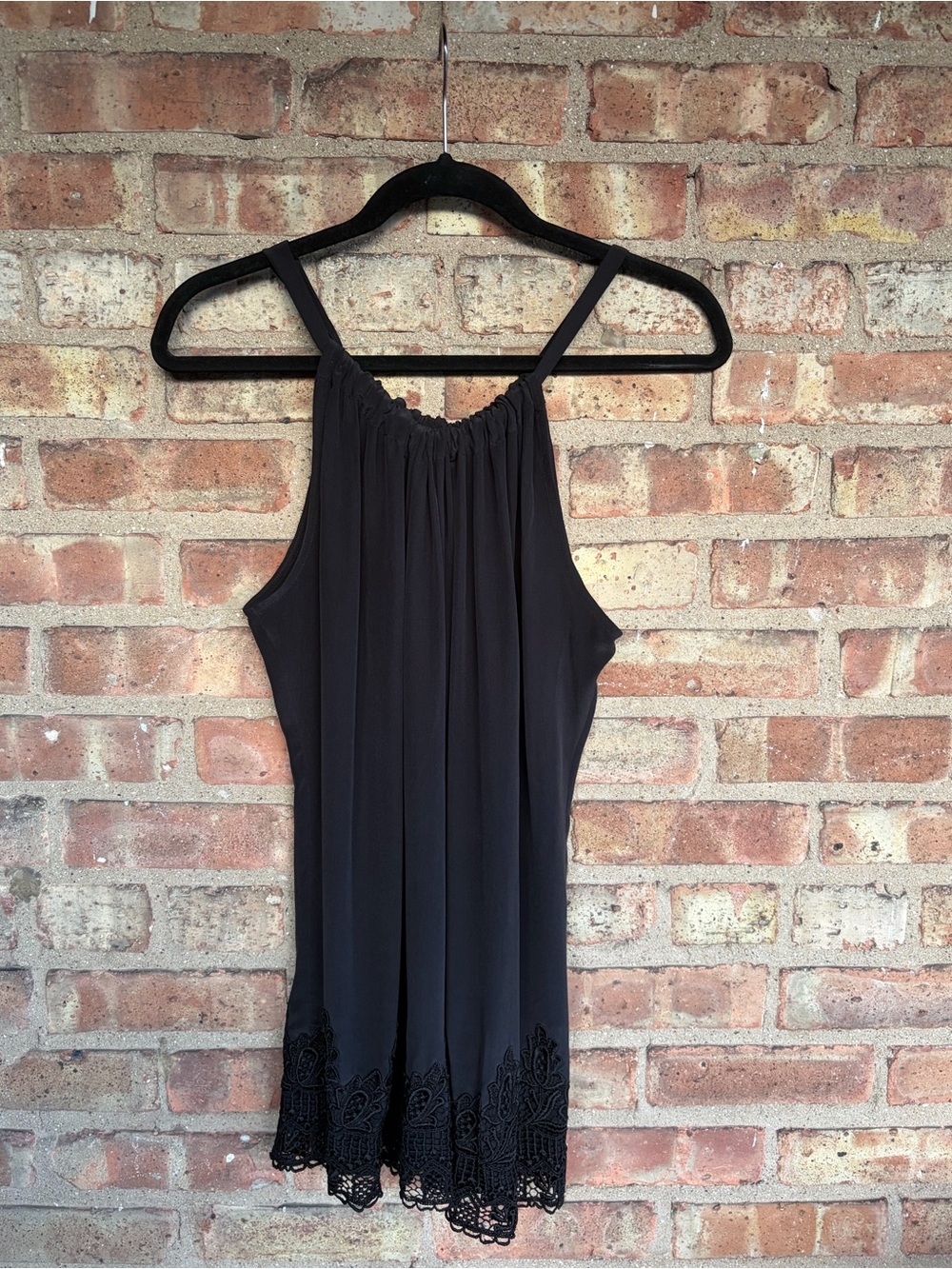 Karen Kane Silk Halter Camisole Crochet Lace Hem